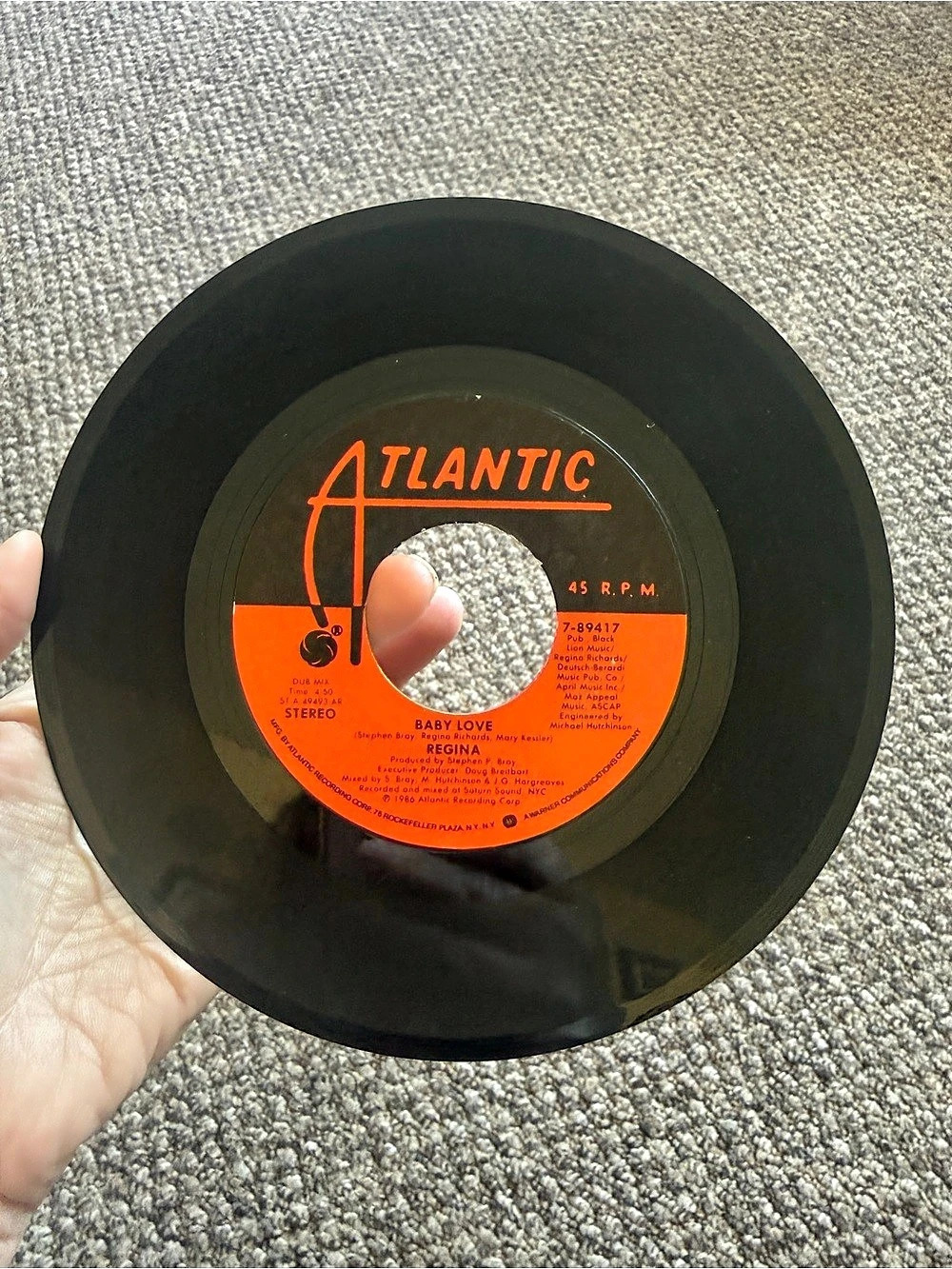Atlantic Baby Love / Regina Bell 45 RPM Vinyl Record Black